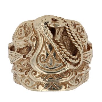 9ct Yellow Gold Patterned Saddle Ring