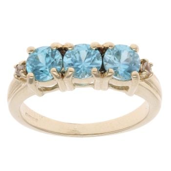 9ct Yellow Gold Blue Gemstone And Cubic Zirconia Ring