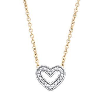 18ct Gold on Sterling Silver Natural Diamond Heart Necklace 16+2 inch