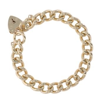 9ct Yellow Gold Heart Lock Charm Bracelet 7.5"