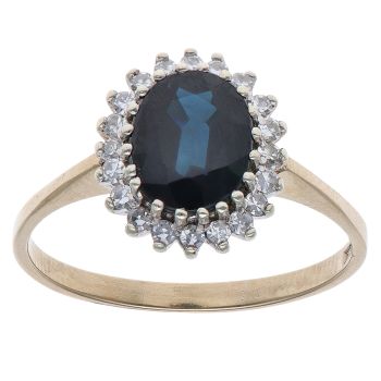 9ct Yellow Gold 0.25ct Brilliant Cut Diamond and Sapphire Cluster Ring