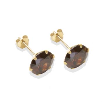 9ct Yellow Gold Brown Cubic Zirconia Stud Earrings 8mm