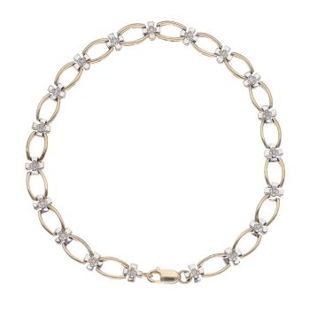 9ct Yellow and White Gold 0.10ct Diamond Fancy Cross Bracelet 7.5"