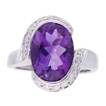 9ct White Gold Amethyst and Diamond Dress Ring