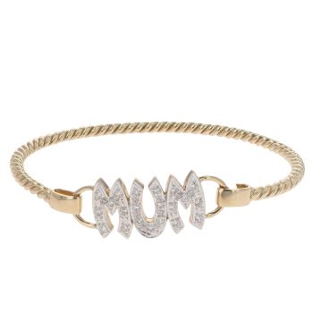 9ct Yellow Gold Cubic Zirconia 'MUM' Hinged Bangle