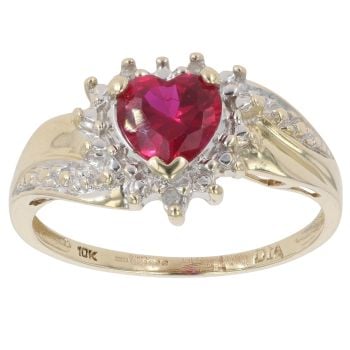 9ct Yellow Gold 0.05ct Diamond And Ruby Heart Twist Ring