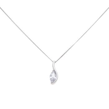 9ct White Gold Cubic Zirconia Marquise Pendant and Chain 18"