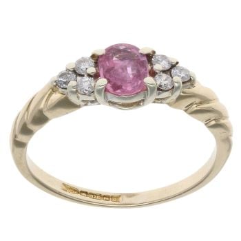 9ct Yellow Gold 0.05ct Diamond and Pink Sapphire Dress Ring