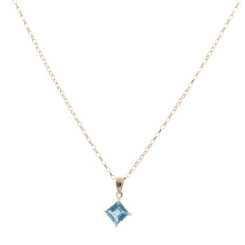 9ct Yellow Gold Blue Topaz Pendant and Chain 18"