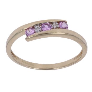 9ct Yellow Gold 0.01ct Diamond and Pink Sapphire Fancy Ring
