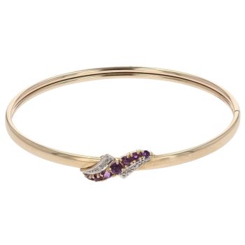 9ct Yellow Gold 0.02ct Diamond and Amethyst Bangle