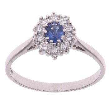 18ct White Gold 0.30ct Brilliant Cut Diamond and Sapphire Cluster Ring