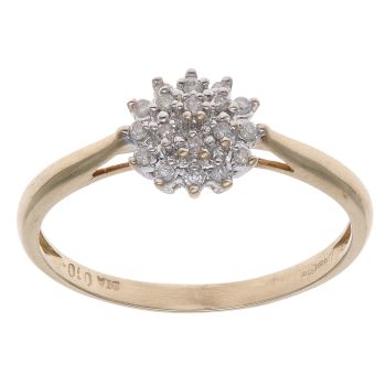 9ct Yellow Gold 0.10ct Brilliant Cut Diamond Cluster Ring