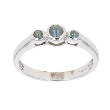 9ct White Gold Cats Eye Three Stone Ring