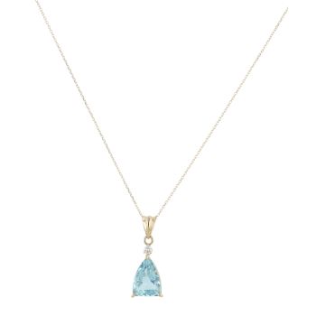18ct Yellow Gold 0.10ct Diamond and Aquamarine Pendant and Chain 18"