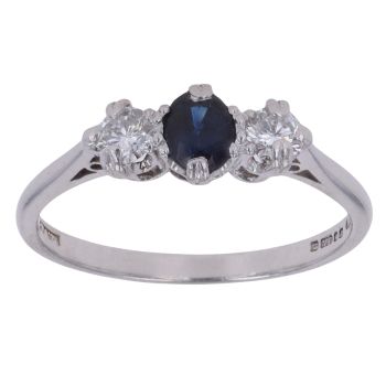 18ct White Gold 0.25ct Diamond and Sapphire Three Stone Ring