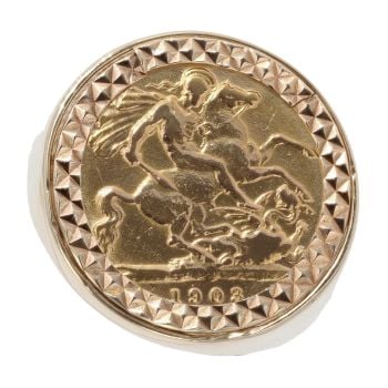 9ct Yellow Gold 1903 Edward VII Half Sovereign Coin Ring