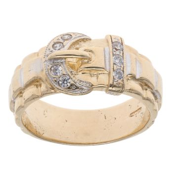 9ct Yellow And White Gold Cubic Zirconia Watch Strap Buckle Ring