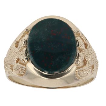 9ct Yellow Gold Bloodstone Patterned Signet Ring