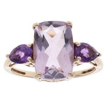 9ct Yellow Gold Amethyst Three Stone Ring