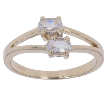 9ct Yellow Gold Moonstone Two Stone Fancy Ring