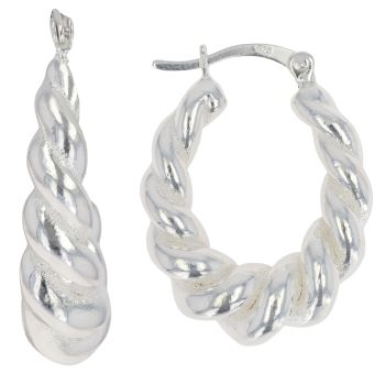 Silver Twisted Oval Hoop Earrings By Icesia