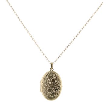 9ct Yellow Gold Patterned Locket And Chain 22"
