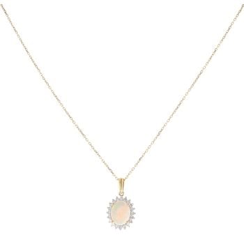 18ct Yellow Gold 0.30ct Brilliant Cut Diamond And Opal Cluster Pendant And Chain 16"