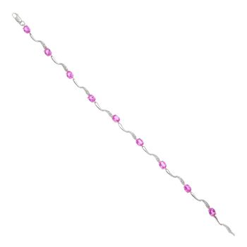 9ct White Gold 0.01ct Single Cut Diamond and Created Pink Sapphire Bracelet 7.5"