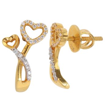 22ct Yellow Gold Cubic Zirconia Heart Stud Earrings