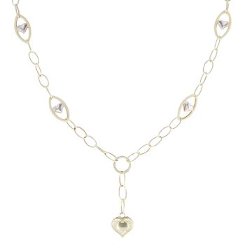 14ct Yellow and White Gold Patterned Heart Fancy Chain 20"