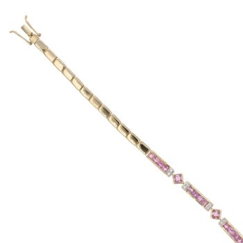 14ct Yellow Gold Cubic Zirconia and Pink Topaz Bracelet 7"