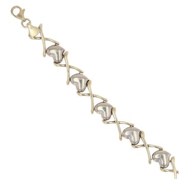 9ct Yellow and White Gold Heart Patterned Bracelet 7.5"