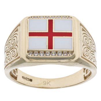 9ct Yellow Gold St George Flag Signet Ring