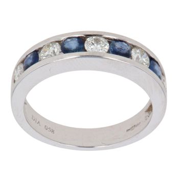 18ct White Gold 0.58ct Brilliant Cut Diamond and Sapphire Eternity Ring