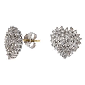 18ct Yellow And White Gold 1.00ct Brilliant Cut Diamond Heart Cluster Earrings