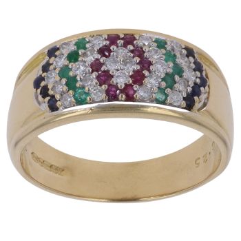 18ct Yellow Gold 0.25ct Brilliant Cut Diamond Ruby and Emerald Fancy Ring