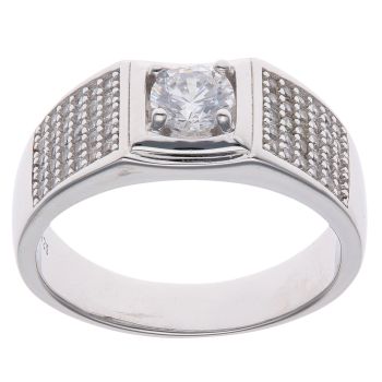 Silver Cubic Zirconia Solitaire Signet Ring