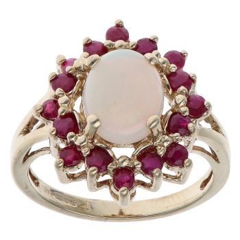 9ct Yellow Gold Opal and Ruby Cluster Ring