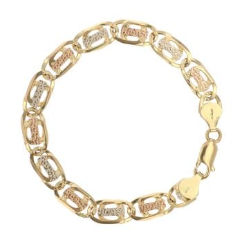 18ct Yellow White And Rose Gold Fancy Bracelet 7"