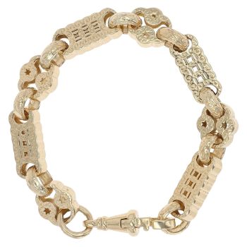9ct Yellow Gold Patterned Stars and Bars Bracelet 5.5"