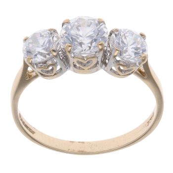 14ct Yellow Gold Cubic Zirconia Three Stone Ring