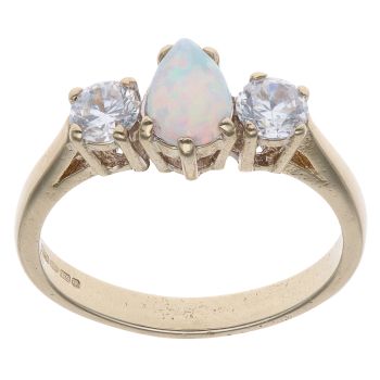 9ct Yellow Gold Created Opal and Cubic Zirconia Fancy Ring