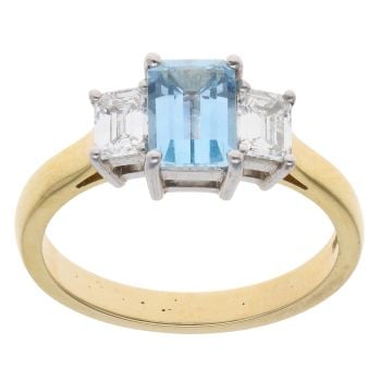 18ct Yellow Gold 0.50ct Diamond And Aquamarine Three Stone Ring