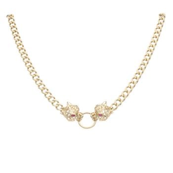 14ct Yellow Gold Pink Gemstone Duo Panther Chain 16"