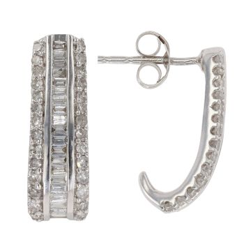 9ct White Gold 0.50ct Brilliant and Baguette Cut Diamond Half Hoop Earrings