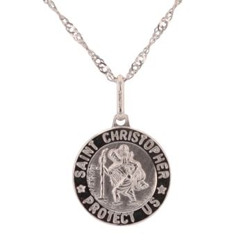 9ct White Gold St Christopher Pendant And Chain 18"