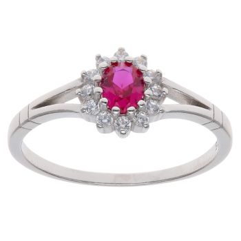Silver Red Gemstone and Cubic Zirconia Cluster Ring By Icesia