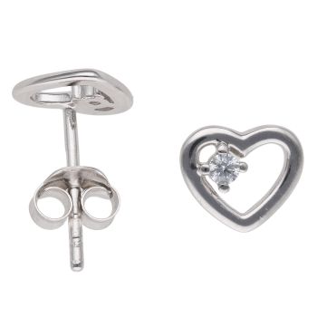 Silver Cubic Zirconia Heart Stud Earrings By Icesia
