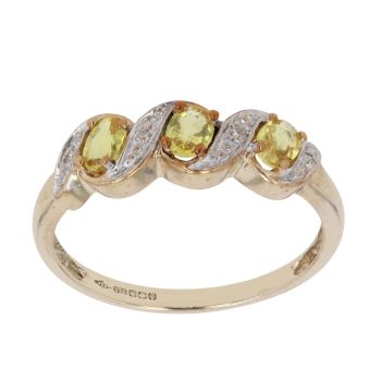 9ct Yellow Gold 0.05ct Brilliant Cut Diamond and Yellow Gemstone Fancy Ring